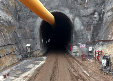 A Drone shot of Kottavalasa–Kirandul Railway Tunnel Construction, Interior View, Andhra Pradesh, India