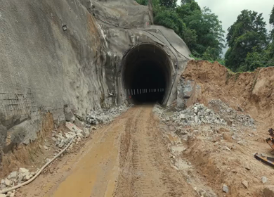 A Drone shot of Kottavalasa–Kirandul Railway Tunnel Construction, Interior View, Andhra Pradesh, India