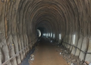 A Drone shot of Kottavalasa–Kirandul Railway Tunnel Construction, Interior View, Andhra Pradesh, India