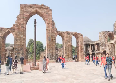 2nd April 2026 : A Shot Visitors at Qutub Minar Complex with Historic Arches Delhi India