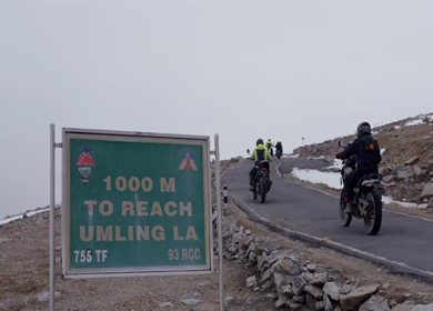 A Shot of Adventure Bikers Approaching Umling La Pass in Ladakh