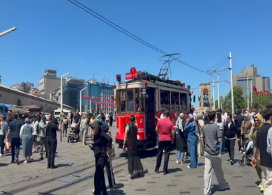 4th June 2026 : A Shot of Historic Red Tram in Istanbul Turkey