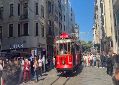 4th June 2026 : A Shot of Historic Red Tram in Istanbul Turkey