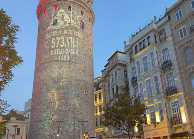 A Shot of Illuminated Galata Tower at Twilight in Istanbul Turkey