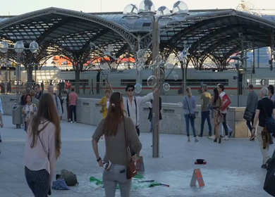 20th March 2026 : A Shot of Street Performer Creating Soap Bubbles Near Train Station in Germany