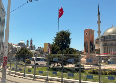 A Shot of Taksim Mosque and Republic Monument in Istanbul Turkey