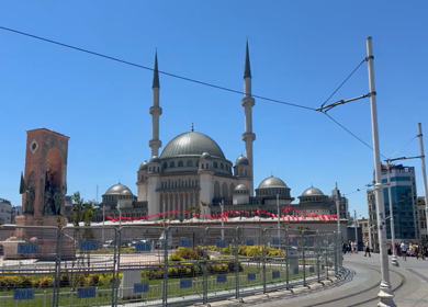 4th June 2026 : A Shot of Taksim Mosque and Republic Monument in Istanbul Turkey