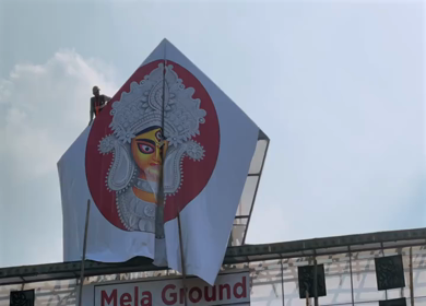 28th September 2025 : A Shot of Workers Decorating Durga Puja Pandal with Idols in India