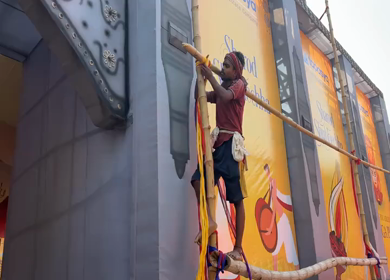 28th September 2025 : A Shot of Workers Decorating Durga Puja Pandal with Idols in India