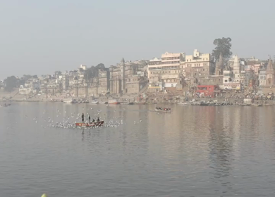 A slow motion shot of birds at Ganga Ghat at Varansi,Banaras, Uttar Pradesh,India