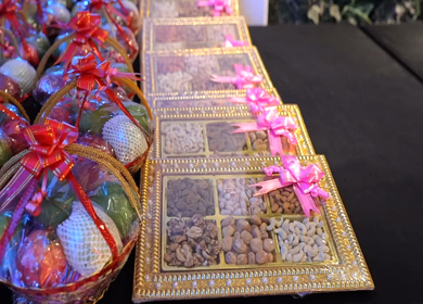 A Slow Motion Shot of Gifts and Hampers at an Indian Wedding Venue in India