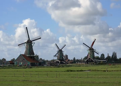 A Slow Motion Shot of Traditional Dutch Windmills in Amsterdam
