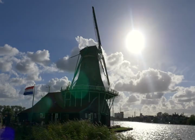 A Slow Motion Shot of Traditional Dutch Windmills in Amsterdam