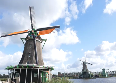 A Slow Motion Shot of Traditional Dutch Windmills in Amsterdam