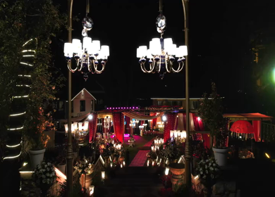 An Aerial shot of an Indian Wedding Venue Decoration in India