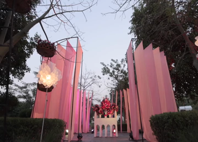 A Slow Motion Shot of an Indian Wedding Venue Decoration in India