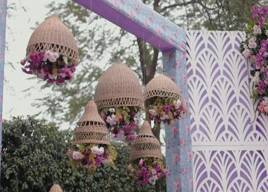 A Slow Motion Shot of an Indian Wedding Venue Decoration in India