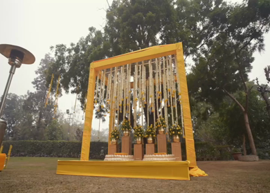 A Slow Motion Shot of an Indian Wedding Venue Decoration in India