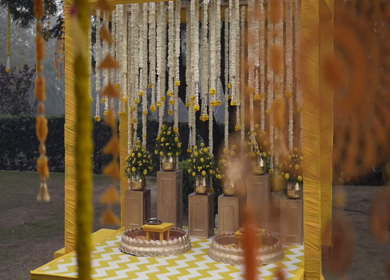 A Slow Motion Shot of an Indian Wedding Venue Decoration in India