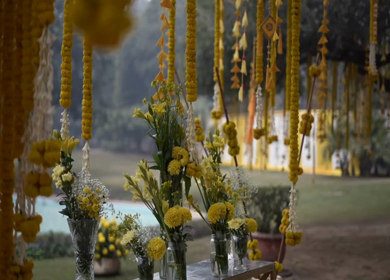 A Slow Motion Shot of an Indian Wedding Venue Decoration in India