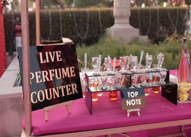 5th February 2025: A Slow Motion Shot of a Perfume Counter at an Indian Wedding Venue in India