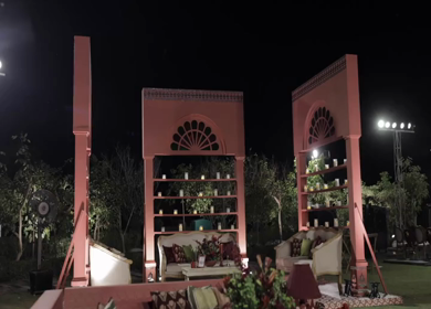 A Slow Motion Shot of an Indian Wedding Venue Decoration in India