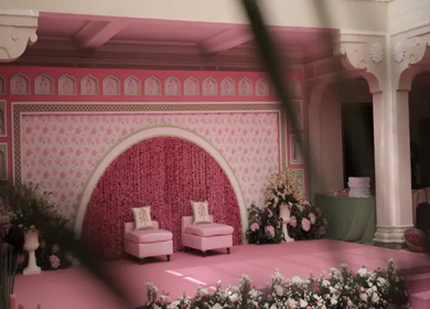 A Slow Motion Shot of an Indian Wedding Venue Decoration in India