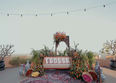A Slow Motion Shot of an Indian Wedding Venue Decoration in India
