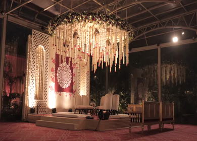 9th February, 2024 : A shot of Indian Wedding venue decorated at New Delhi, India