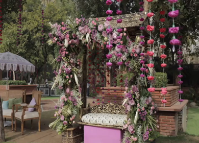 A Slow Motion Shot of an Indian Wedding Venue Decoration in India