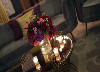 A slow motion Shot of the venue of an Indian Wedding being decorated in India
