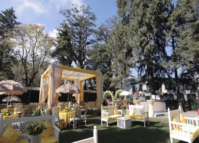 A Slow Motion Shot of an Indian Wedding Venue Decoration at Mussoorie,Uttarakhand in India