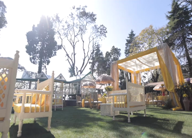 A Slow Motion Shot of an Indian Wedding Venue Decoration at Mussoorie,Uttarakhand in India