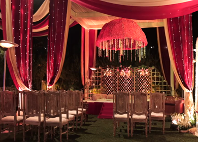 A Slow Motion Shot of an Indian Wedding Venue Decoration in India