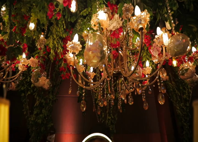 A slow motion shot of a bar being setup at an Indian wedding in New Delhi, India