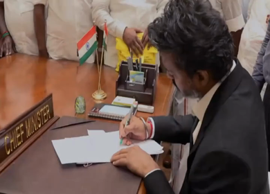 10th May 2026 : Actor Vijay signing first official document after oath ceremony as Chief Minister of Tamil Nadu India