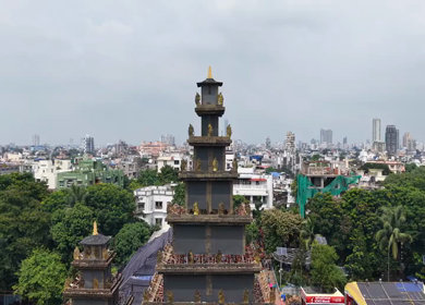 Aerial Dolly Zoom Shot of Durga Puja Pandal Tower in Kolkata