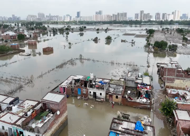 Aerial Drone Footage of Flooded Homes in Delhi, India – 2025 Heavy Rains