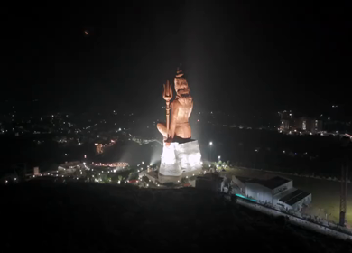 Aerial Drone Night View of Statue of Belief, the world’s tallest Shiva statue, Rajasthan, India