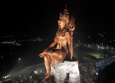 Aerial Drone Night View of Statue of Belief, the world’s tallest Shiva statue, Rajasthan, India