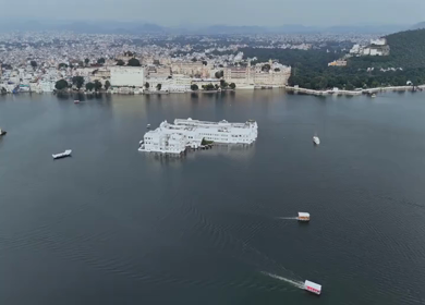 Aerial Drone Shot of City Palace, Udaipur, Rajasthan, India