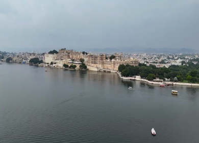Aerial Drone Shot of City Palace, Udaipur, Rajasthan, India