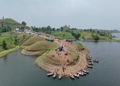 Aerial Drone View of Banswara Lakes and Islands, Rajasthan, India