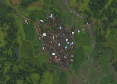 Aerial Drone View of Bhandardara Landscape with Green Valley River and Monsoon Clouds Maharashtra India