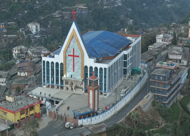 Aerial Drone View of Church in Kohima, Nagaland, Northeast India