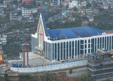 Aerial Drone View of Church in Kohima, Nagaland, Northeast India