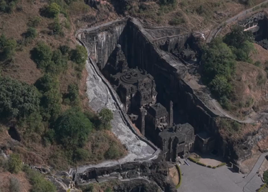 Aerial Drone View of Ellora Caves Kailasa Temple, Maharashtra, India