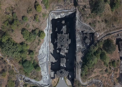 Aerial Drone View of Ellora Caves Kailasa Temple, Maharashtra, India