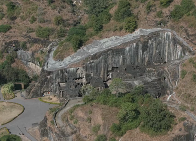 Aerial Drone View of Ellora Caves Kailasa Temple, Maharashtra, India