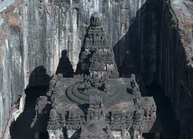 Aerial Drone View of Ellora Caves Kailasa Temple, Maharashtra, India